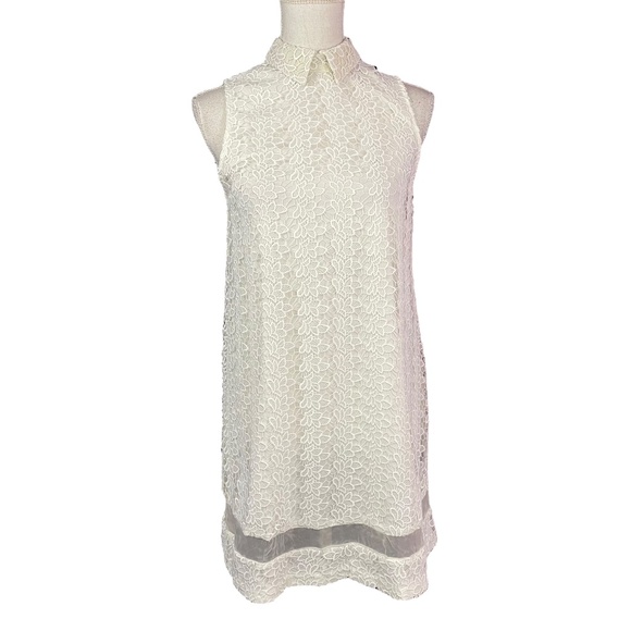 Alice + Olivia Irene Lace Dress XS Silk White Floral Guipure Collared Sleeveless - Picture 2 of 11
